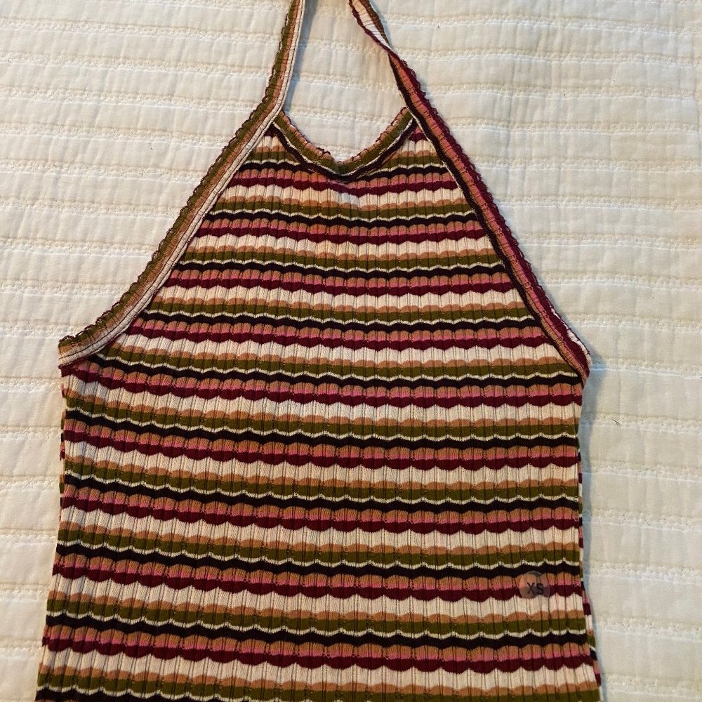 NWT American Eagle Striped Cropped Halter Tank - Picture 3 of 7